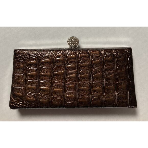 Vintage Womens Mad by Design Clutch Purse Snail Chain Rhinestone Knob Brown NOS - Picture 3 of 15